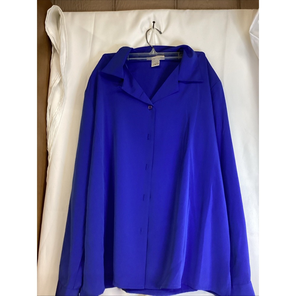 notationwomens blue long sleeve polyester shirt size xl vintage button up new
